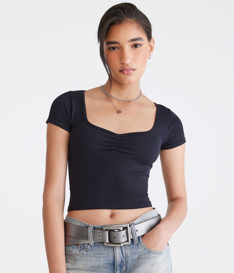 Buttery Soft Cropped Cinch-Front Tee Buttery Soft Cropped Cinch-Front Tee