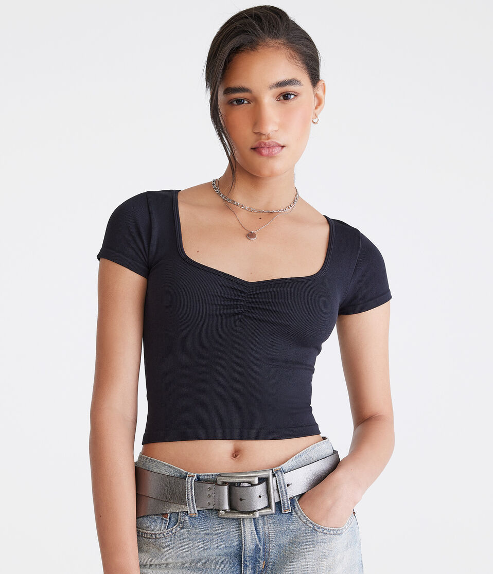 Buttery Soft Cropped Cinch-Front Tee