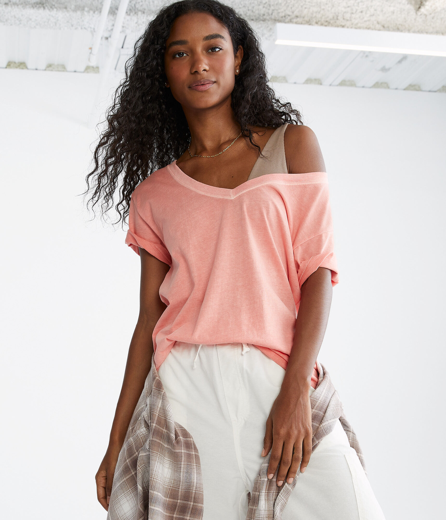 Washed Loose Fit V-Neck Tee