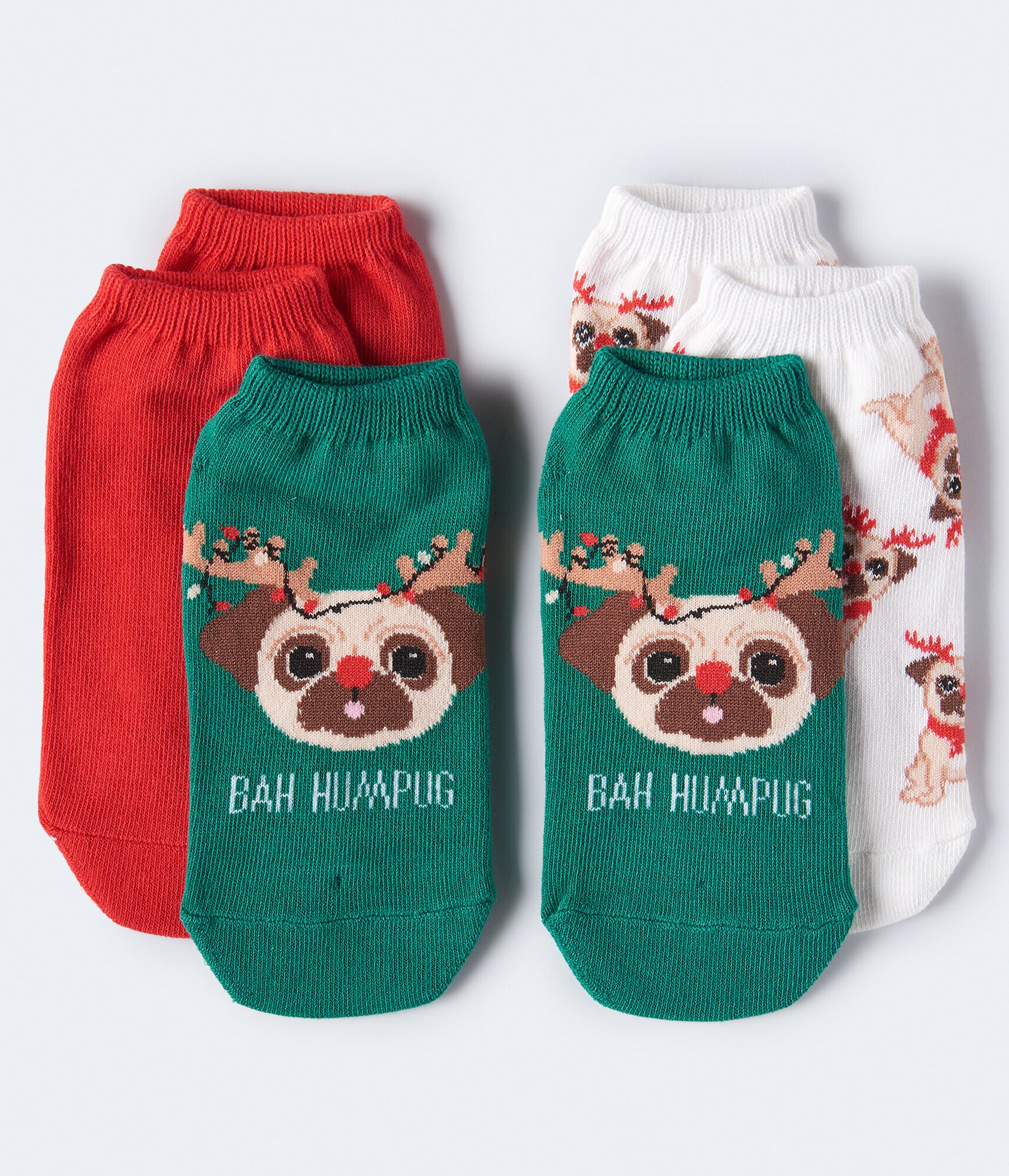 Christmas Pug Ankle Sock 3-Pack