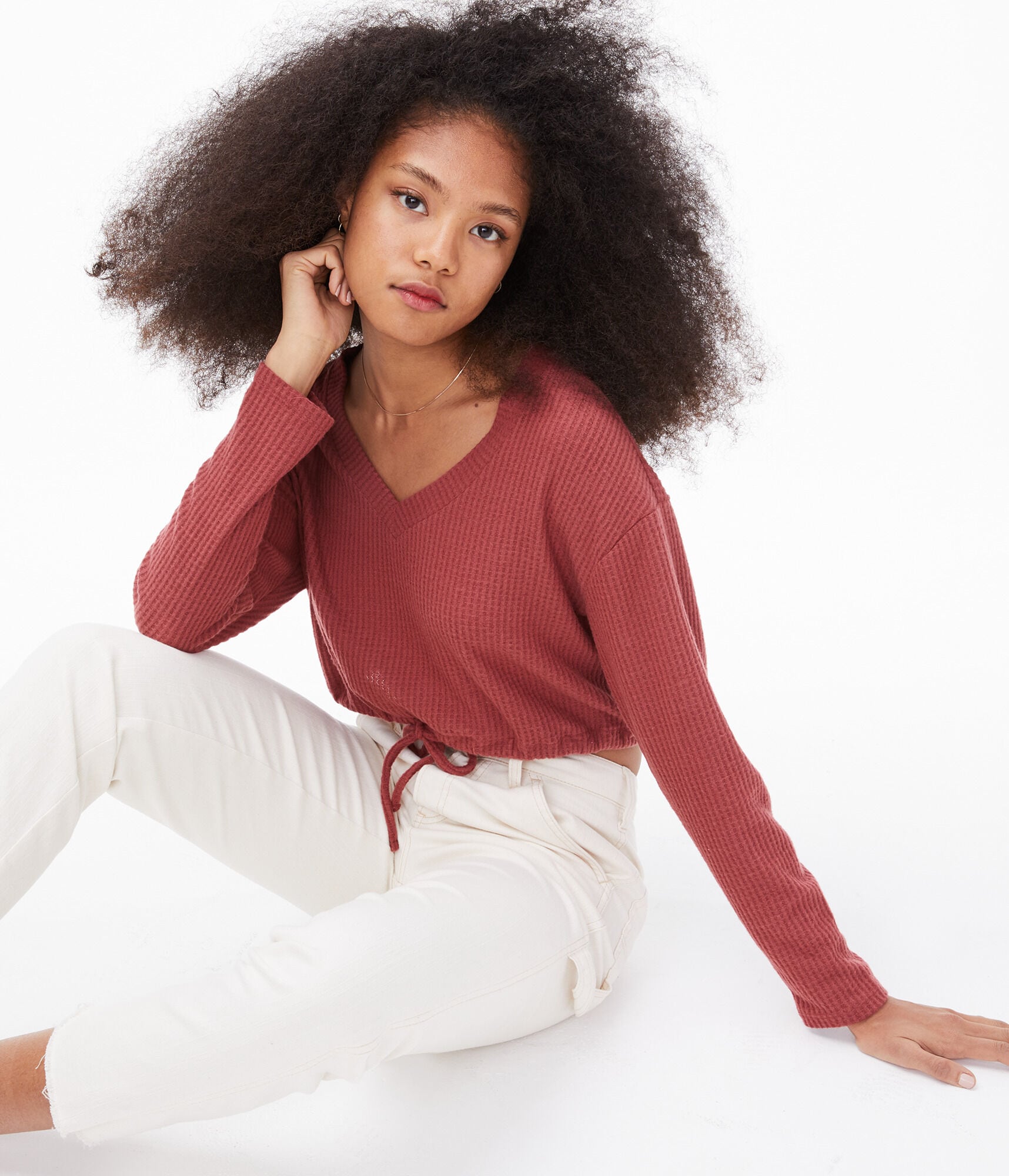 Long Sleeve Seriously Soft Cinched V-Neck Crop Top