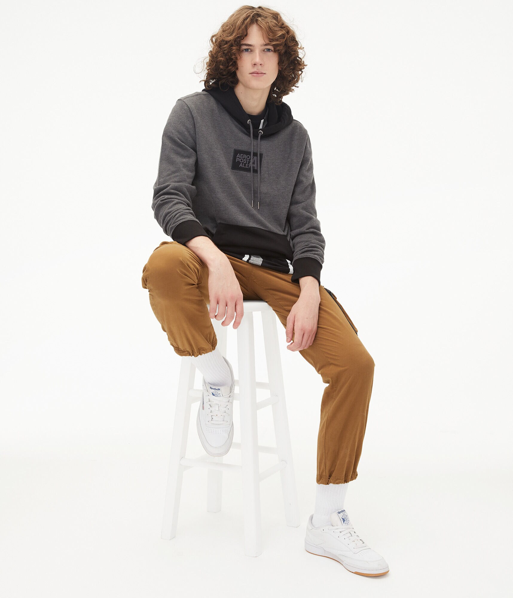 Aeropostale Letter Box Logo Colorblocked Pullover Hoodie