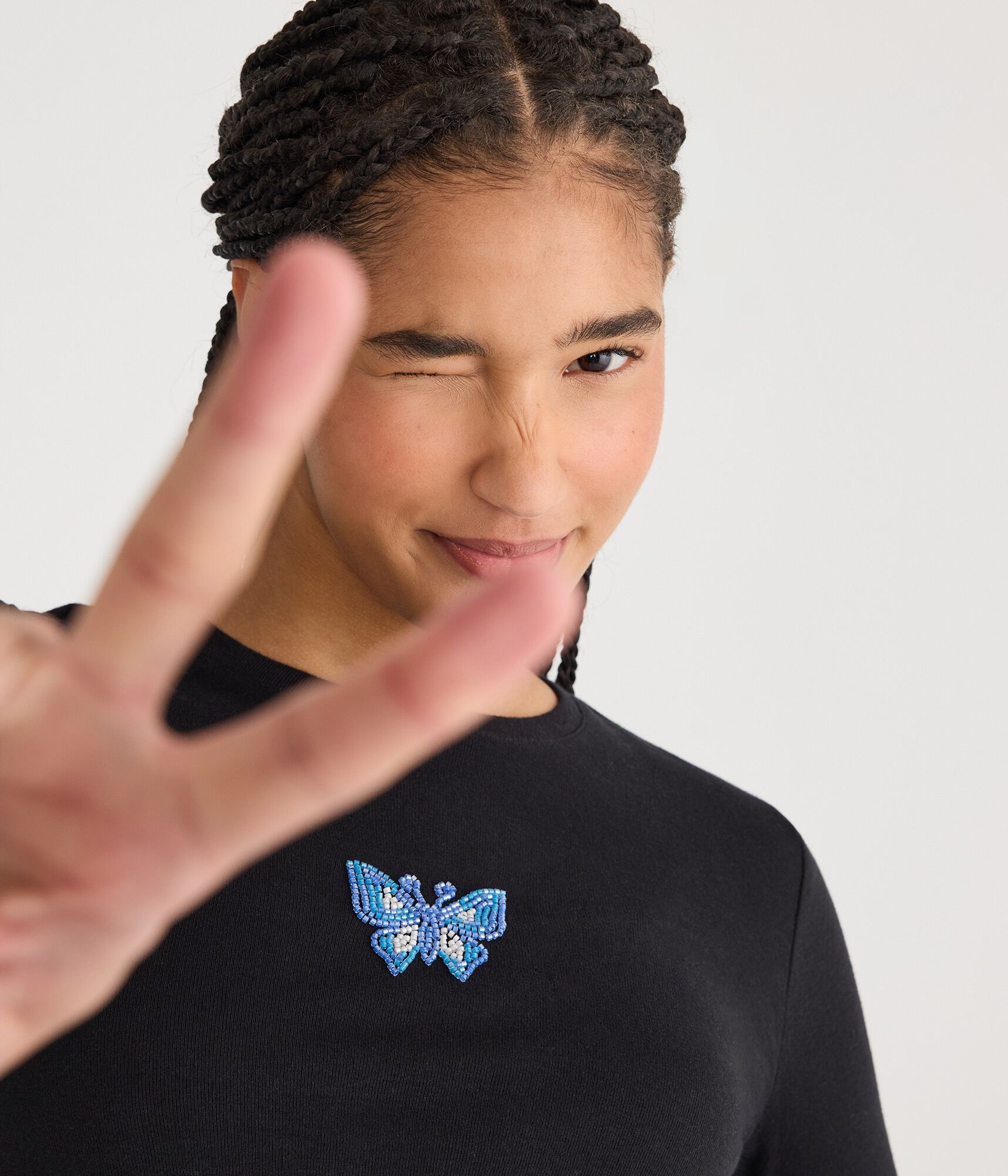 Long Sleeve Beaded Butterfly Top