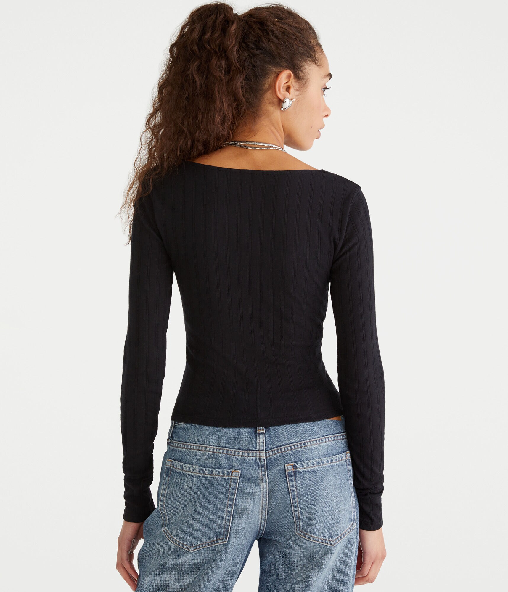 Long Sleeve Ruched Pointelle Top