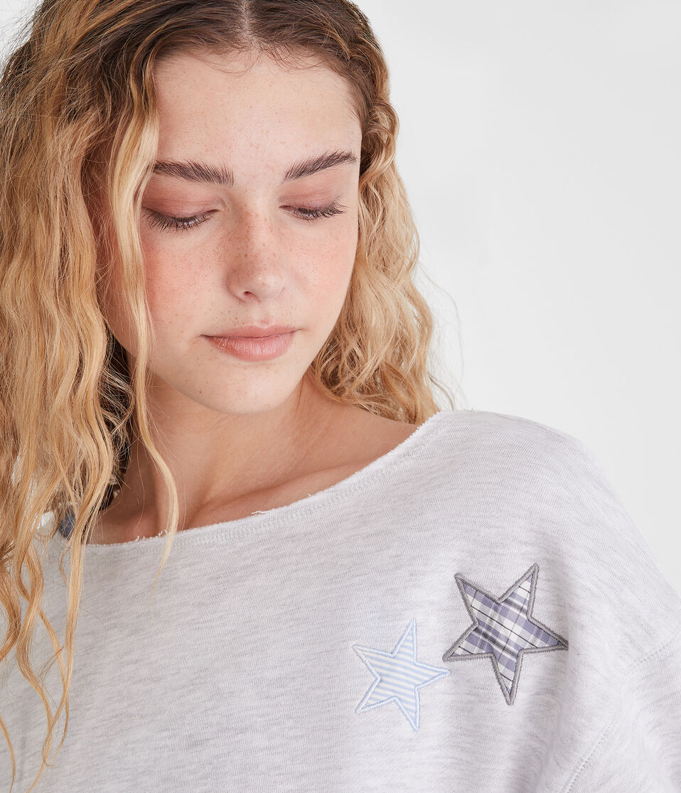 Patterned Star Off-The-Shoulder Sweatshirt