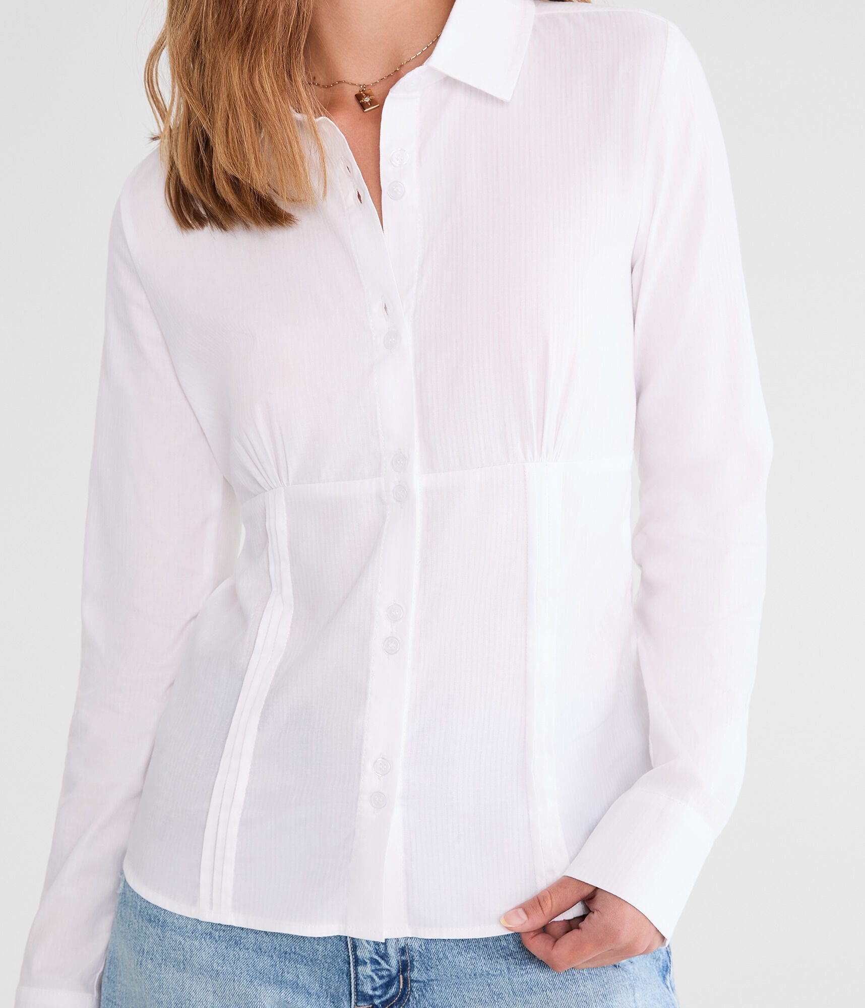 Long Sleeve Pleated Fitted Shirt