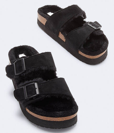 Faux Fur Platform Slide Sandal Faux Fur Platform Slide Sandal