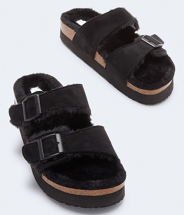 Faux Fur Platform Slide Sandal