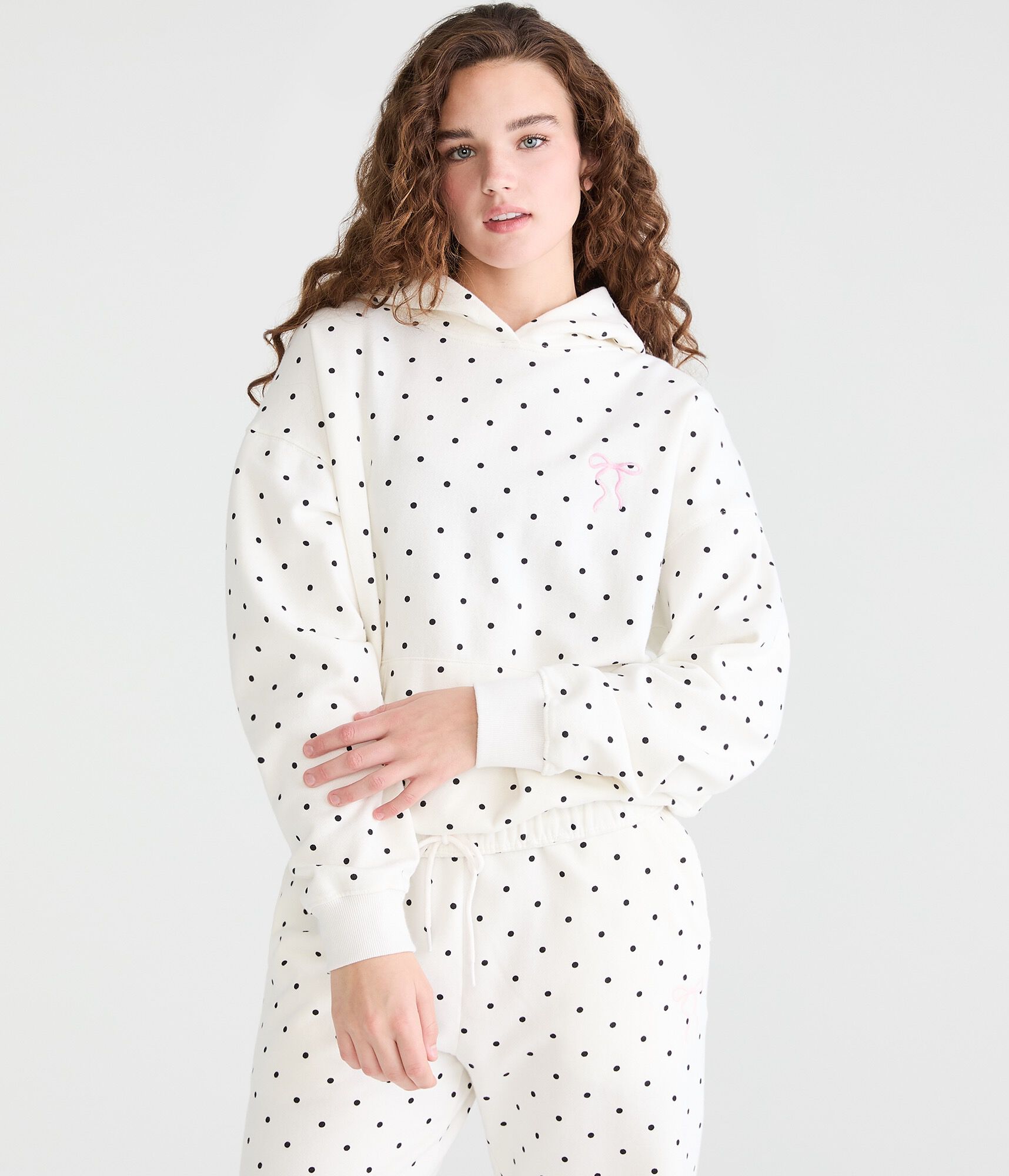 Cloud Soft Polka Dot Bow Pullover Hoodie