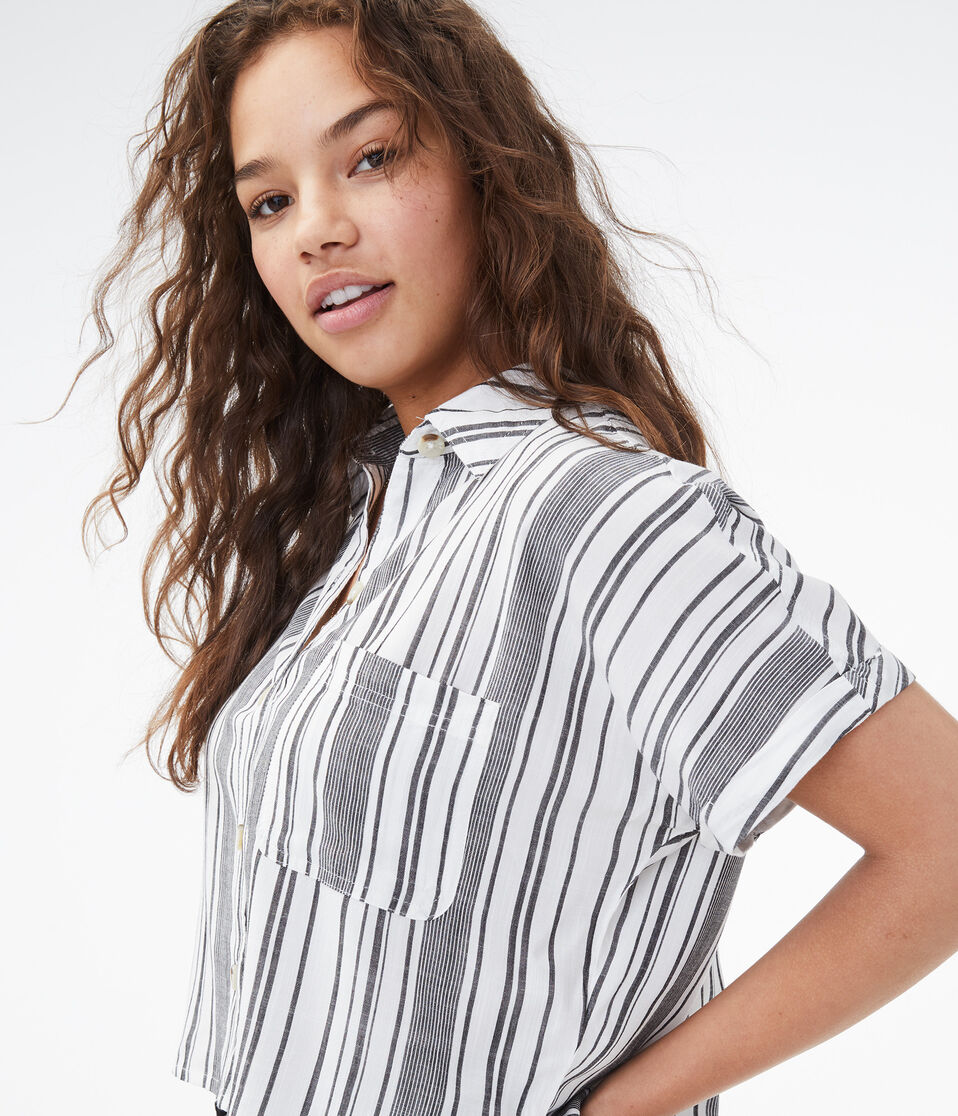 Striped Dolman Button-Down Camp Shirt