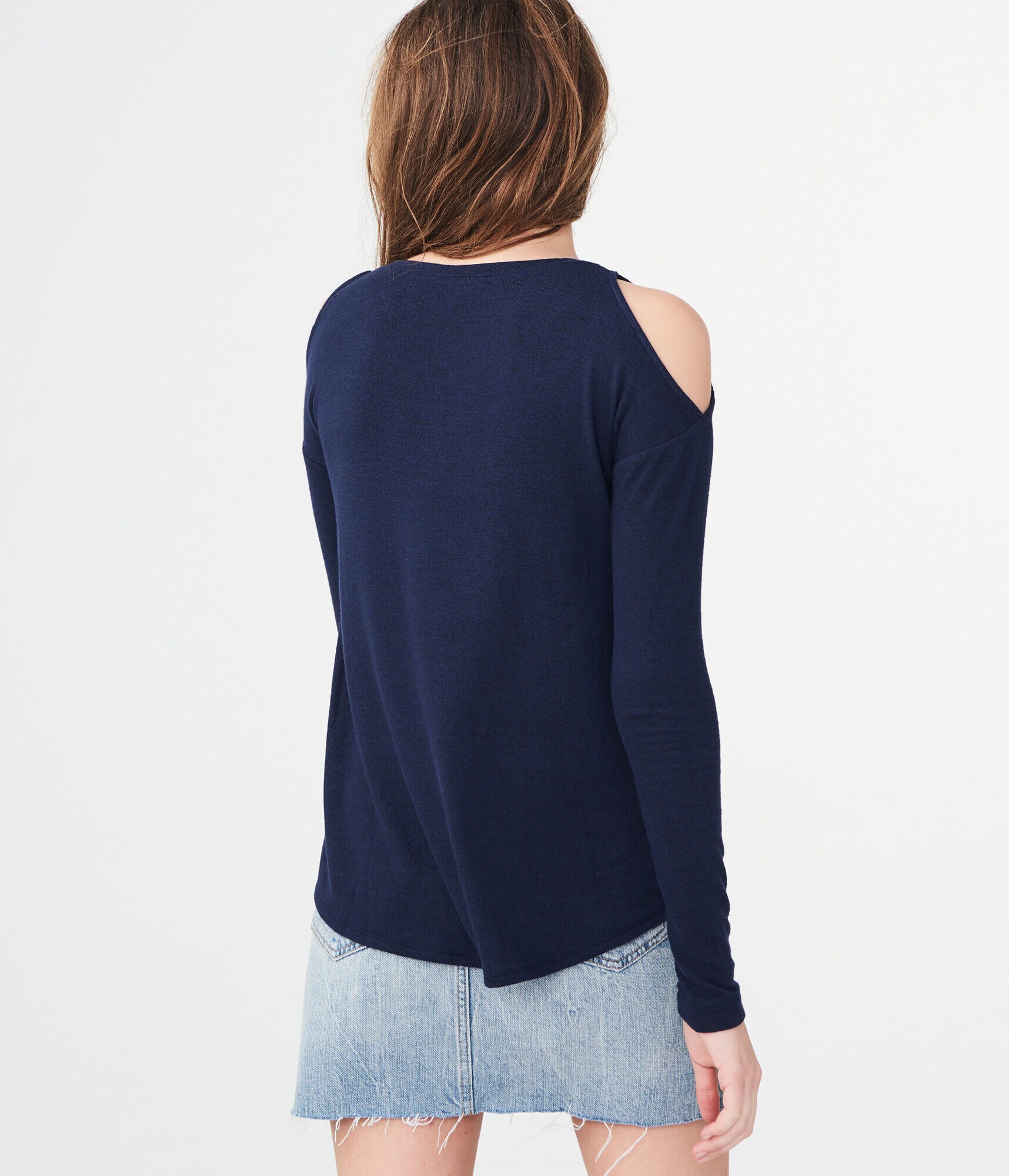 Long Sleeve Lace-Up Cold-Shoulder Top