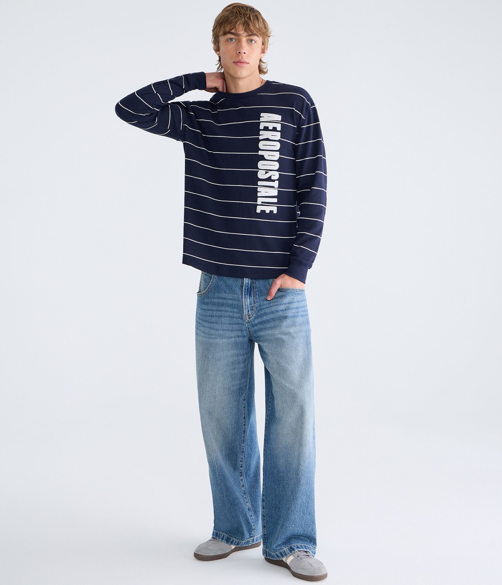 Long Sleeve Striped Aero Graphic Thermal Tee