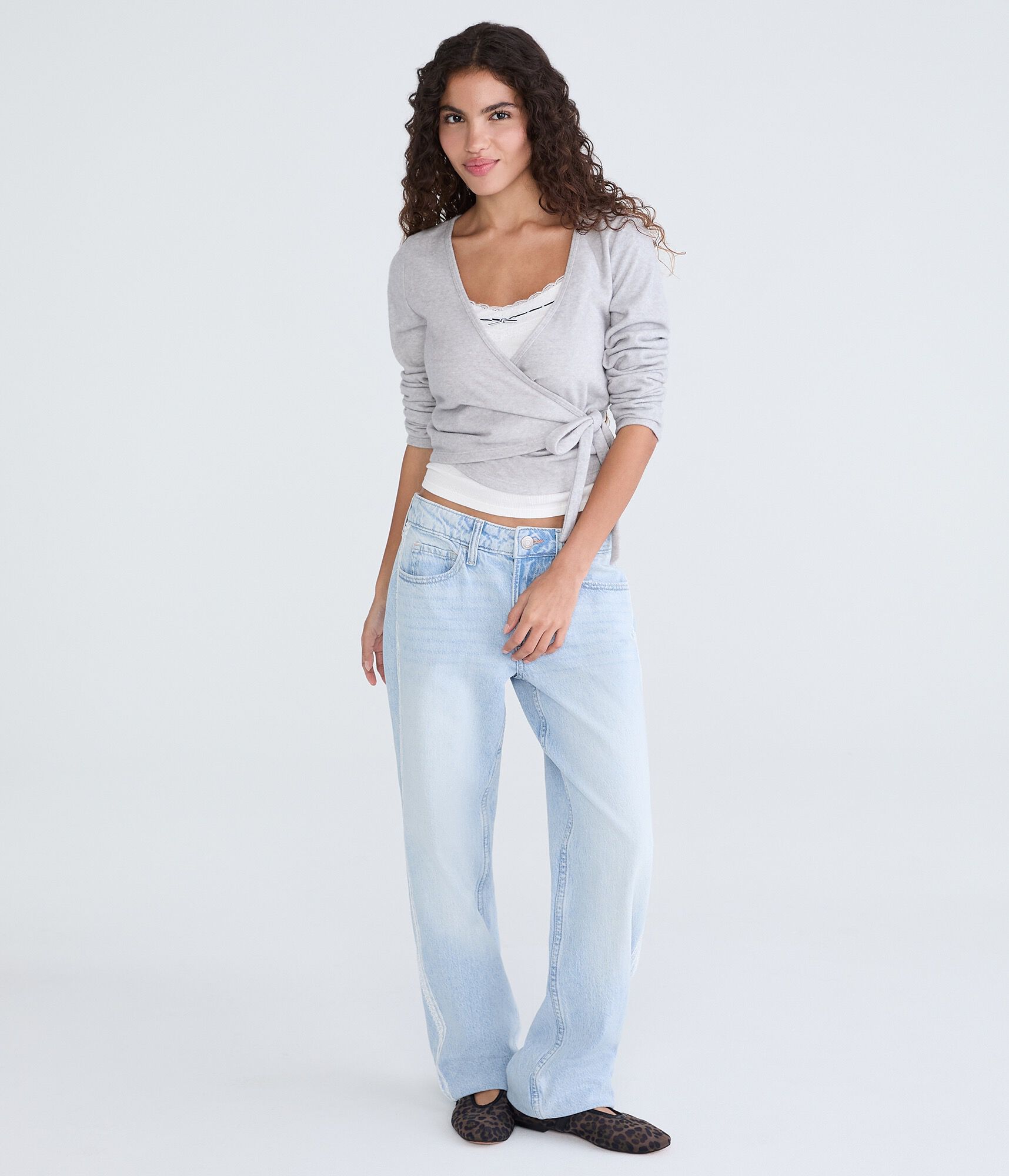 Low-Rise Baggy Lace Stripe Jean