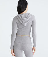 Solid Cropped Full-Zip Hooded Sweater