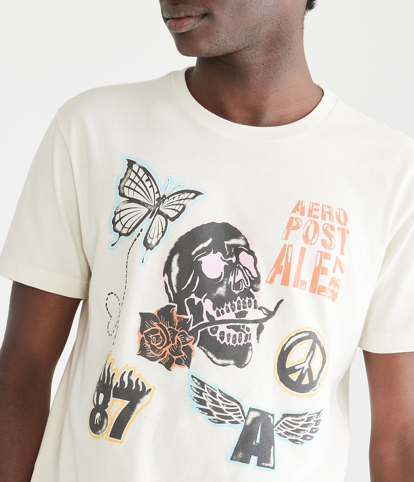 Aeropostale Skull Bites Rose Graphic Tee