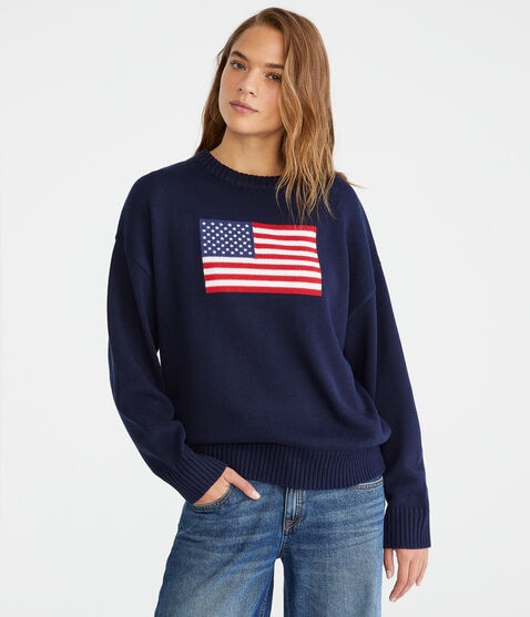 American Flag Oversized Crew Sweater American Flag Oversized Crew Sweater
