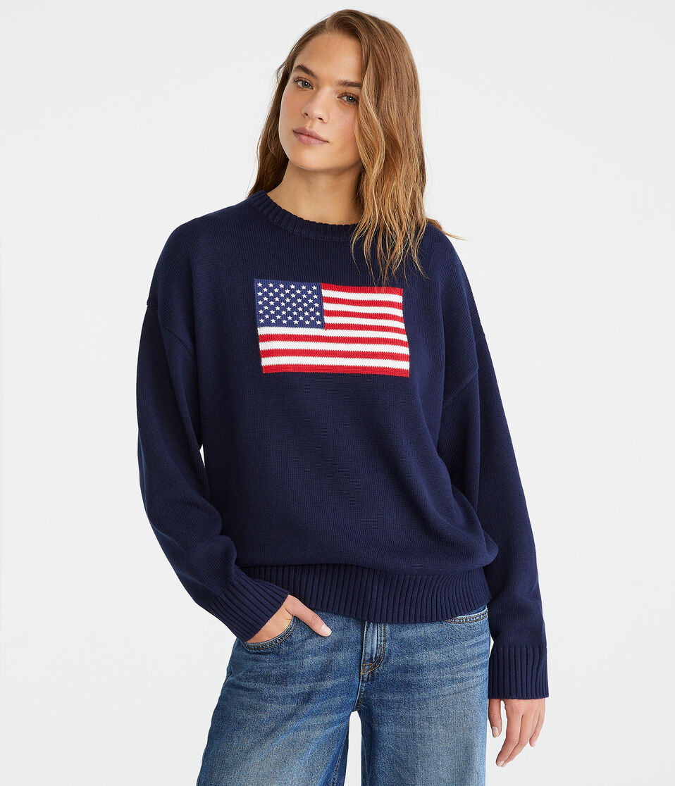 American Flag Oversized Crew Sweater
