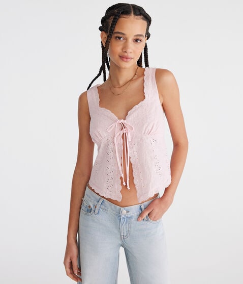 Eyelet Tie-Front Flyaway Tank Eyelet Tie-Front Flyaway Tank