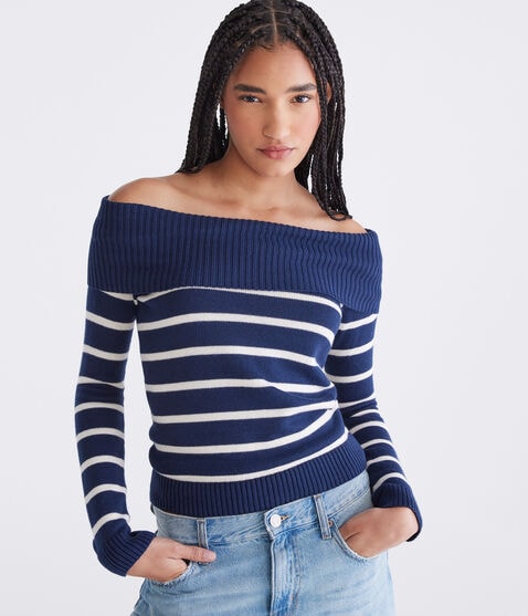 Striped Off-The-Shoulder Sweater Striped Off-The-Shoulder Sweater