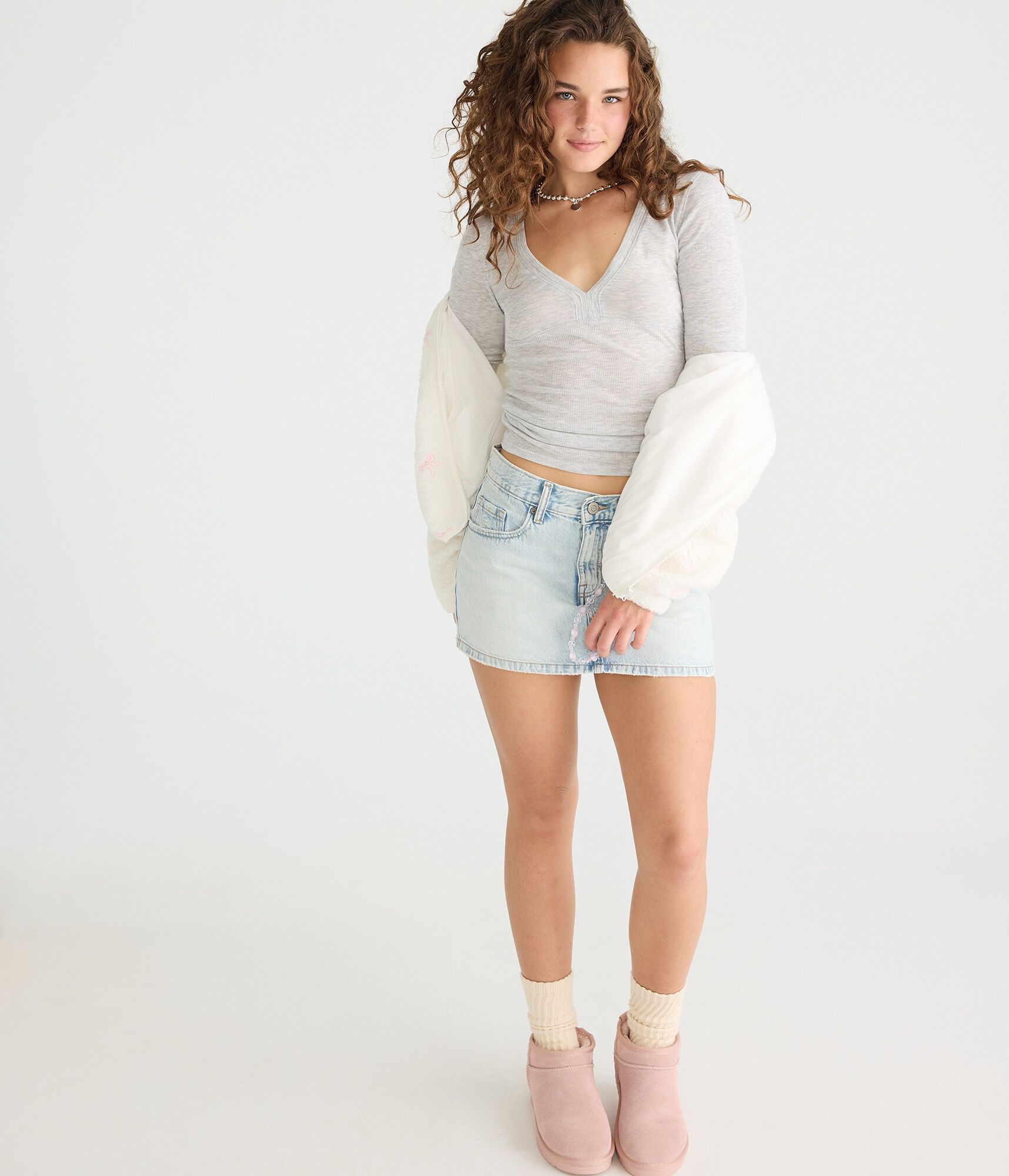 Long Sleeve Ribbed V-Neck Tee