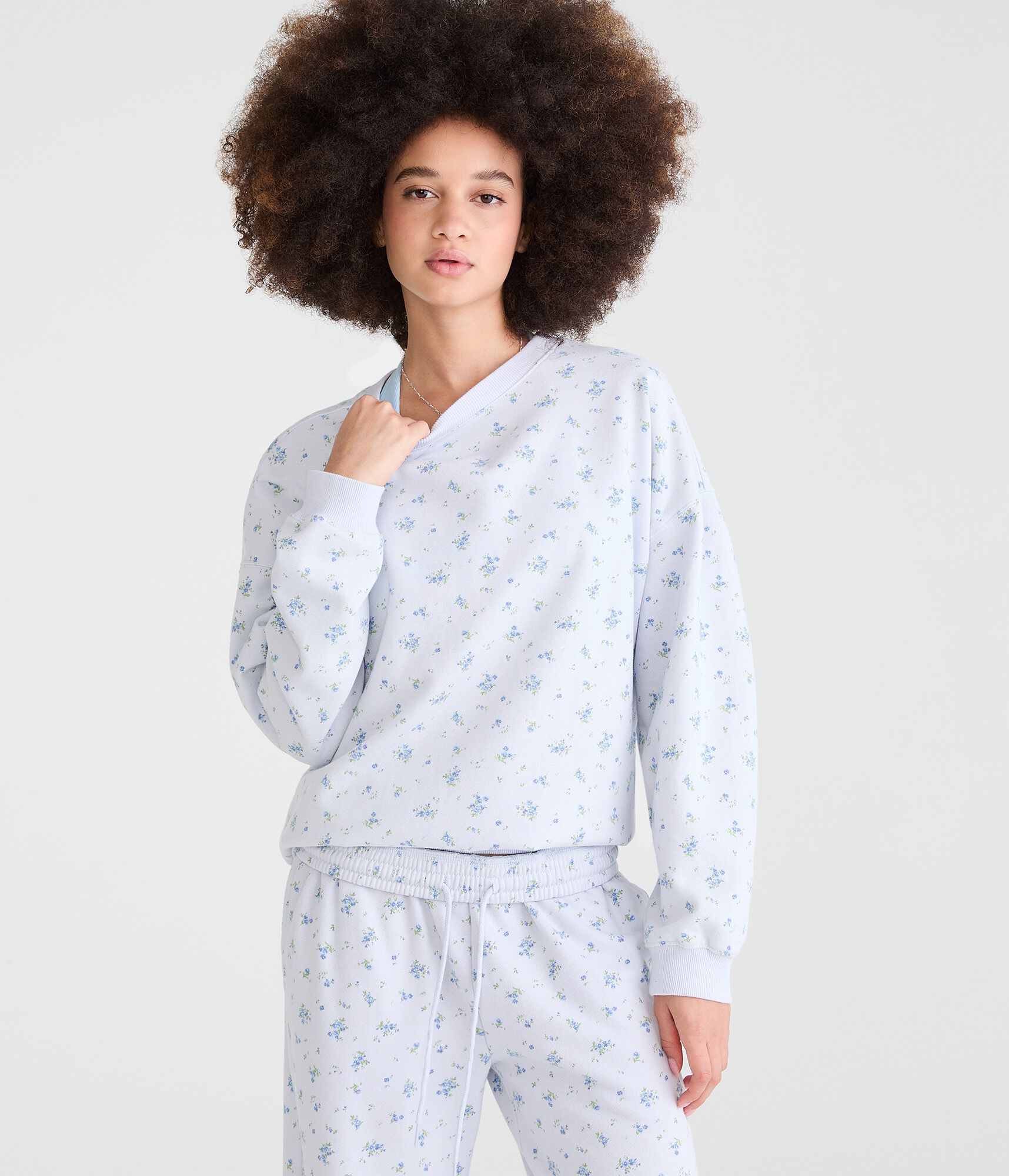 Cloud Soft Floral Print Oversized Crew Sweatshirt