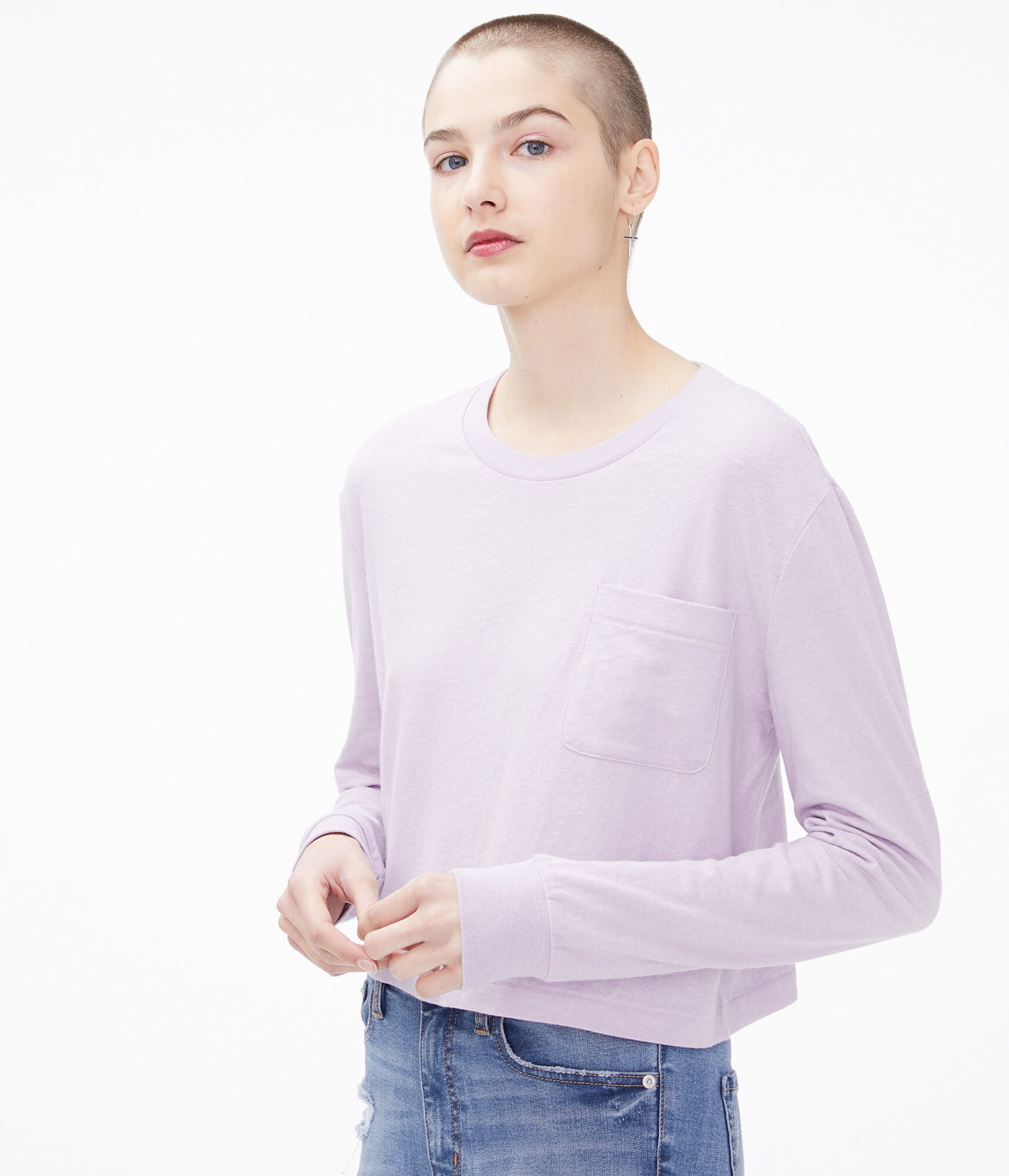 Long Sleeve Boxy Cropped Pocket Tee