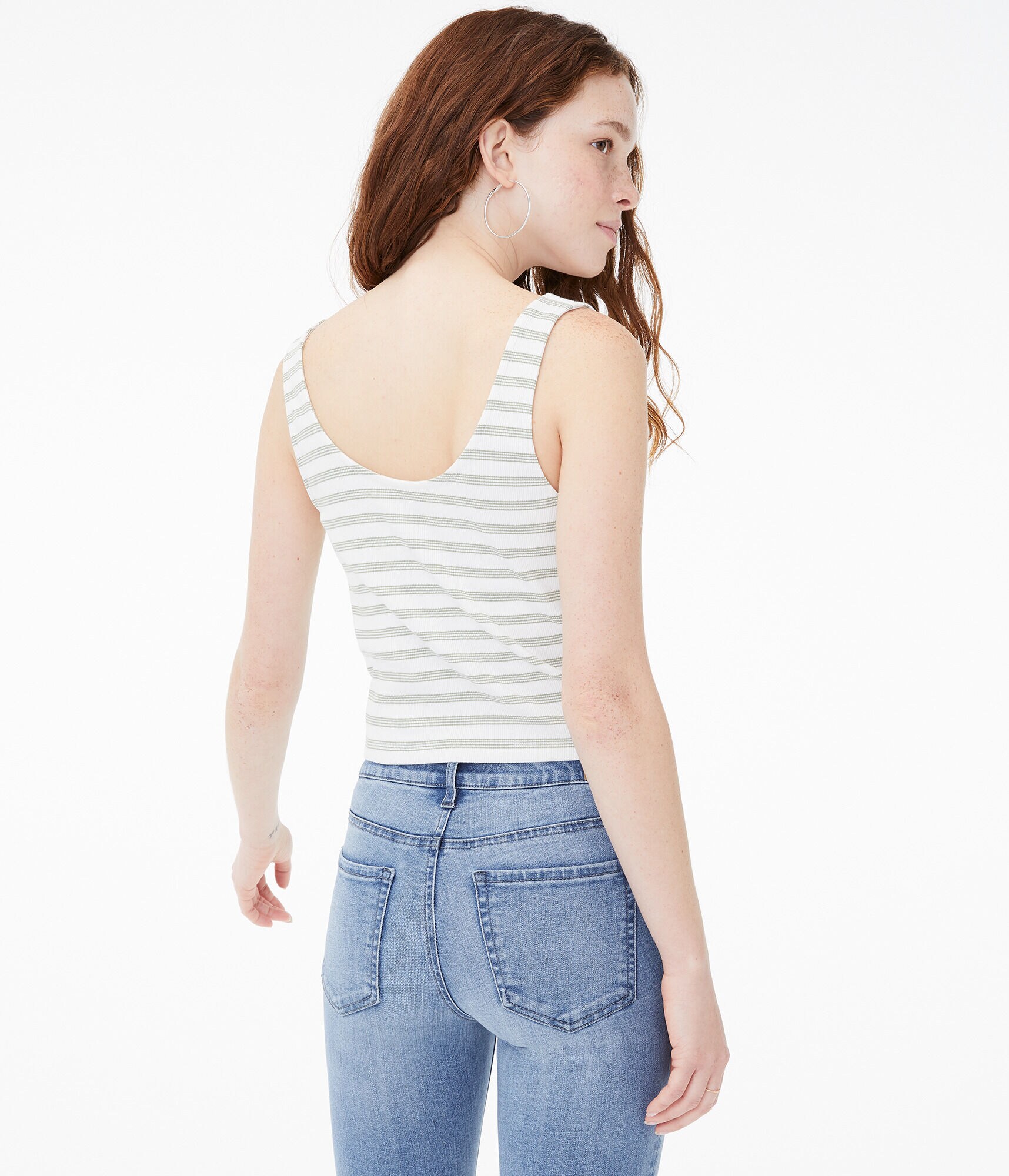 Striped Tie-Front Henley Tank***