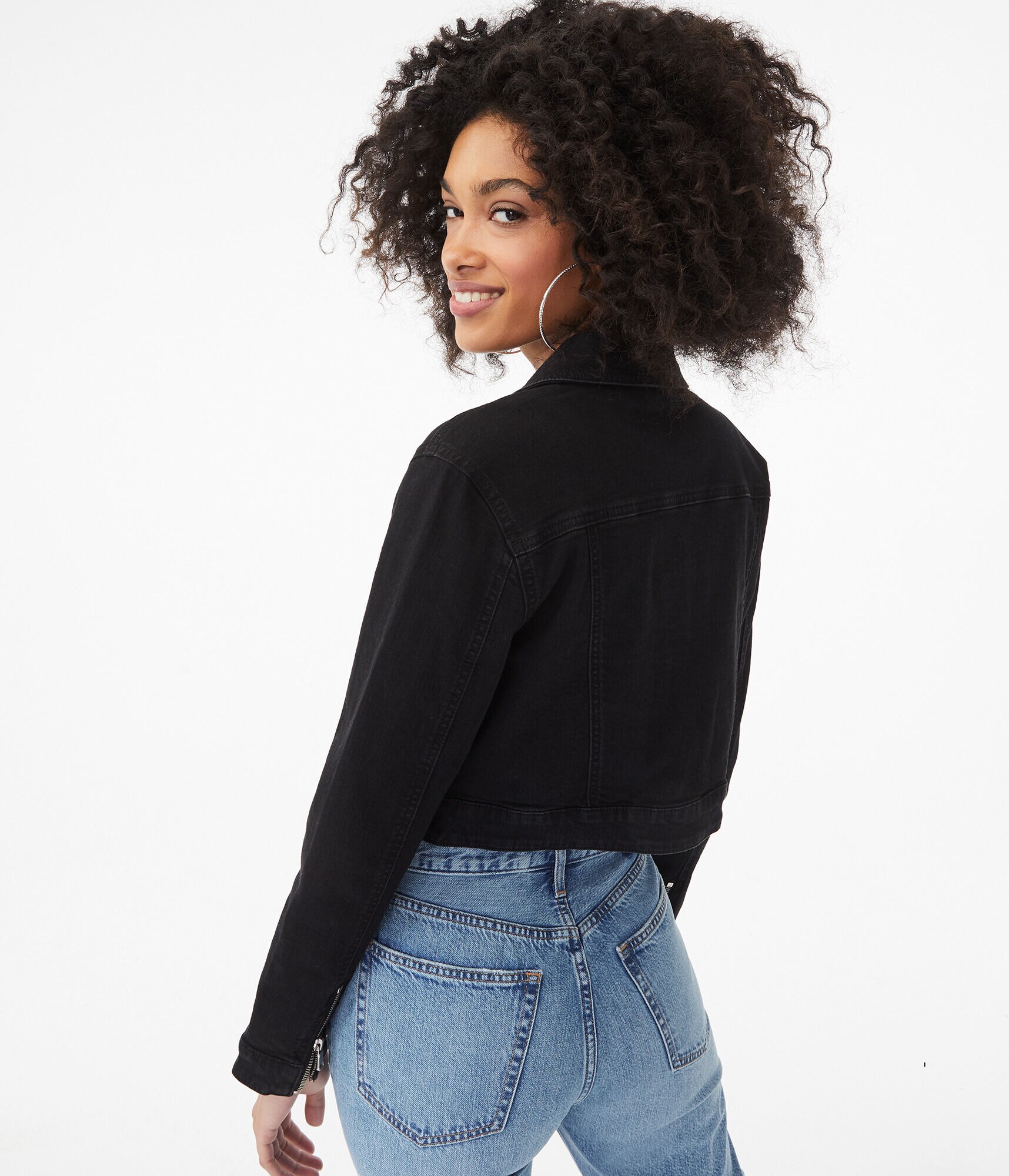 Real Denim Full-Zip Cropped Jean Jacket