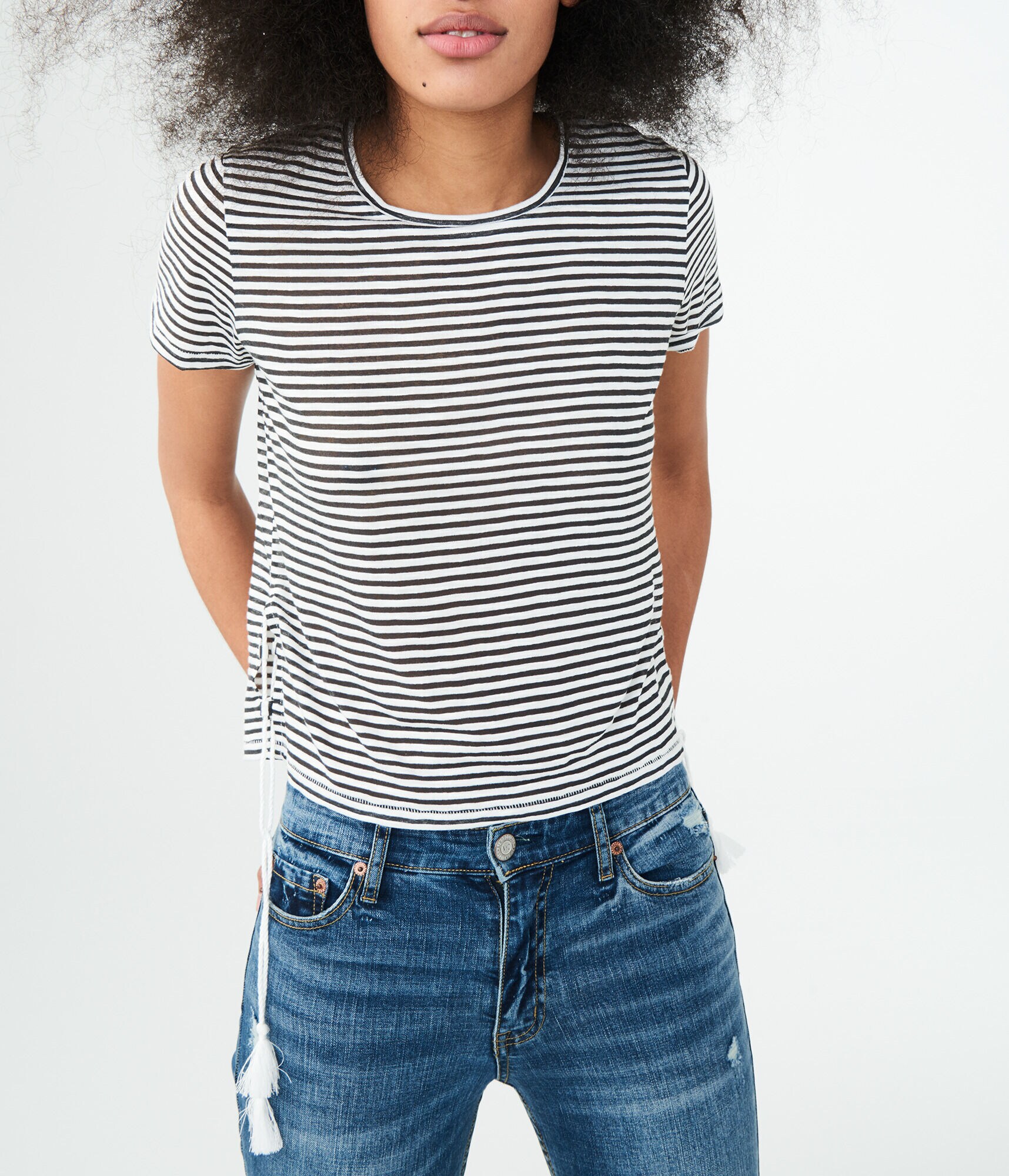 Shadow Stripe Side-Tassel Tee