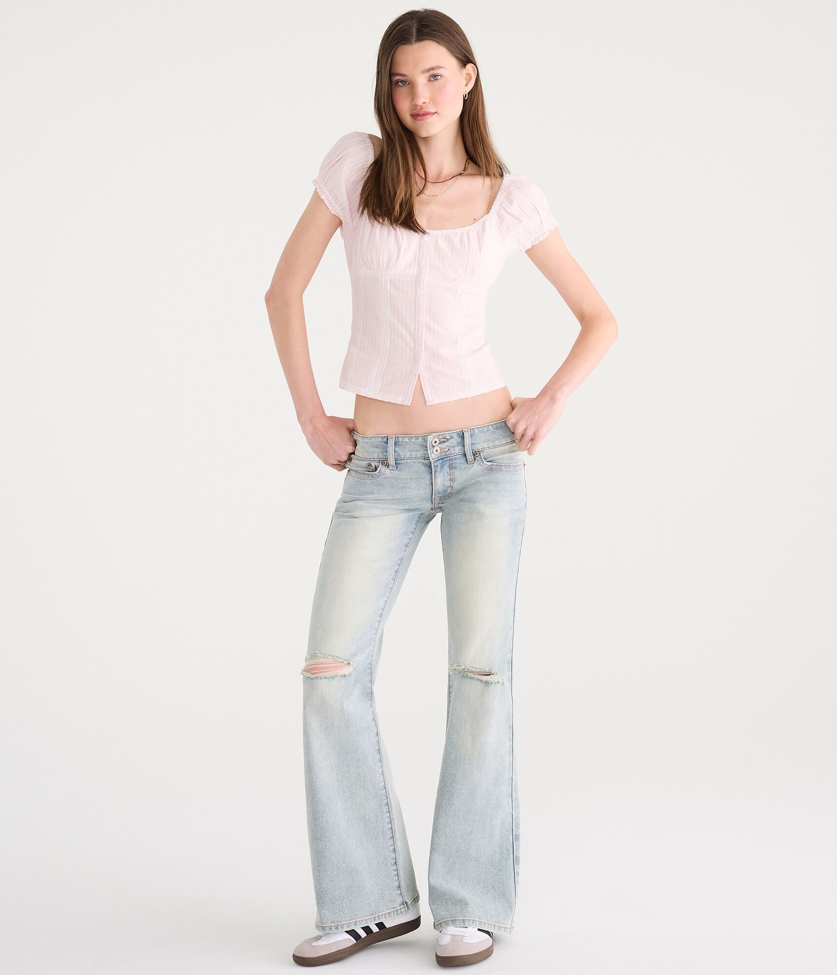 Super Low-Rise Flare Rhinestone Pocket Jean