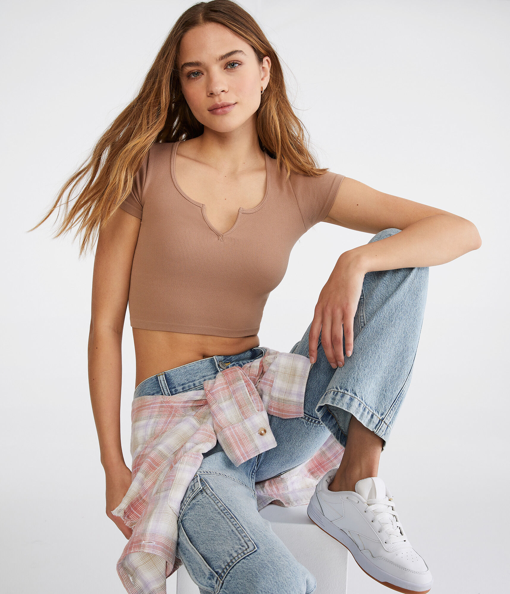 Seriously Soft Cropped Notch-Neck Tee
