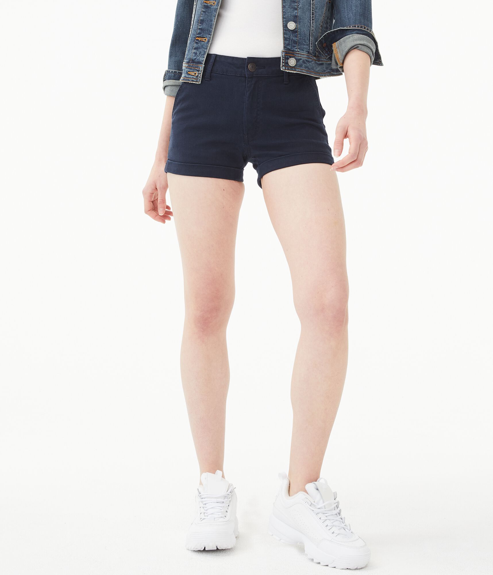 High-Rise Twill Midi Shorts