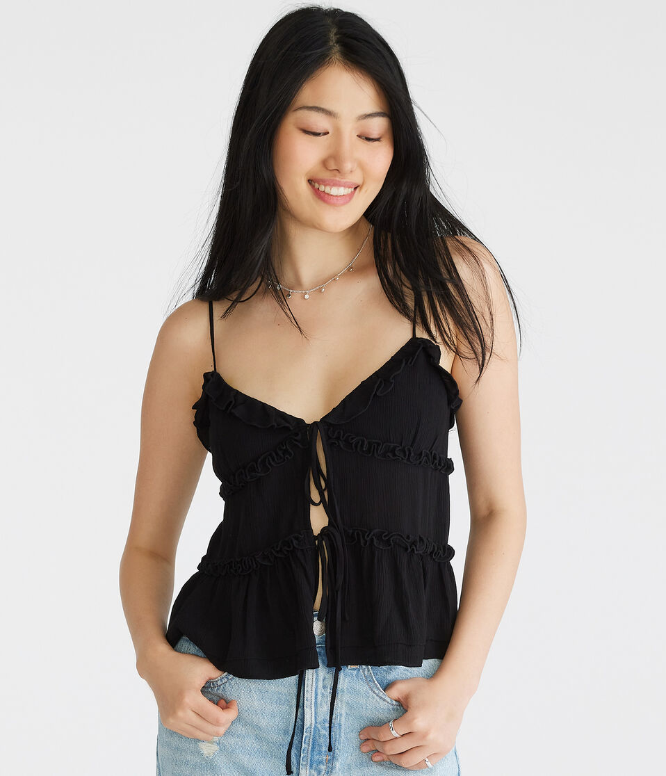 Ruffled Tie-Front Babydoll Tank