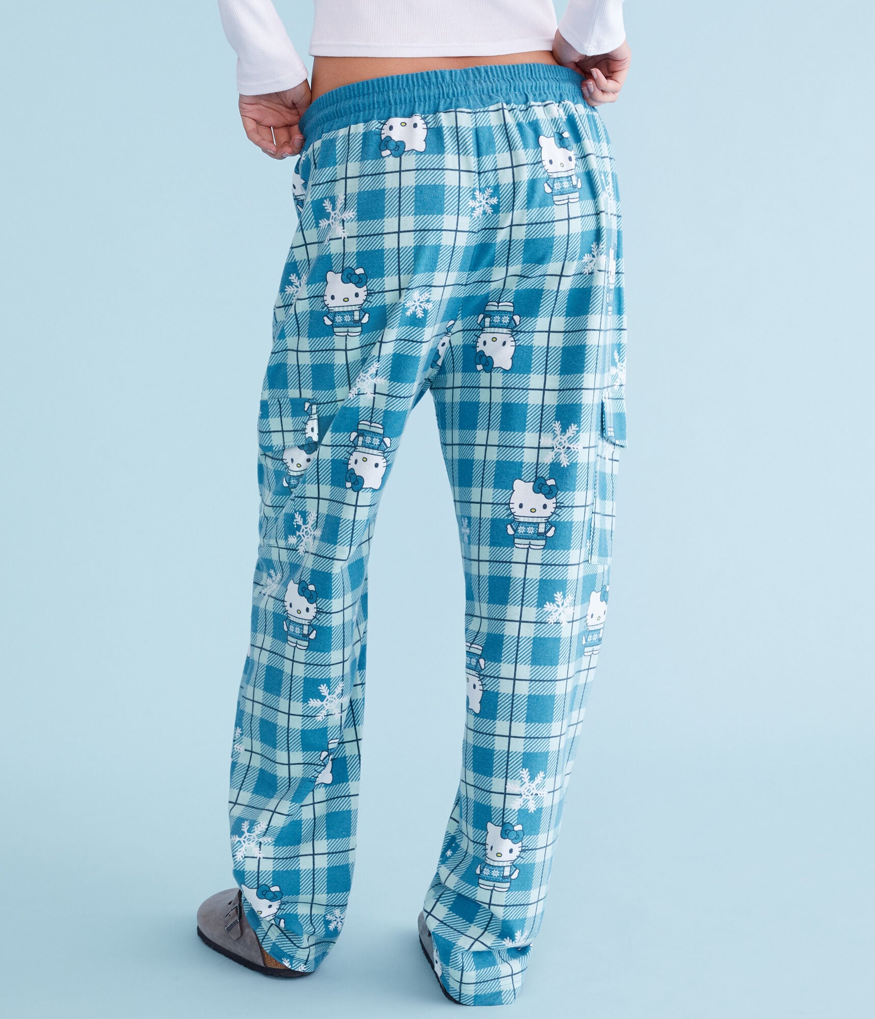 Hello Kitty High-Waisted Flannel Cargo Sleep Pants