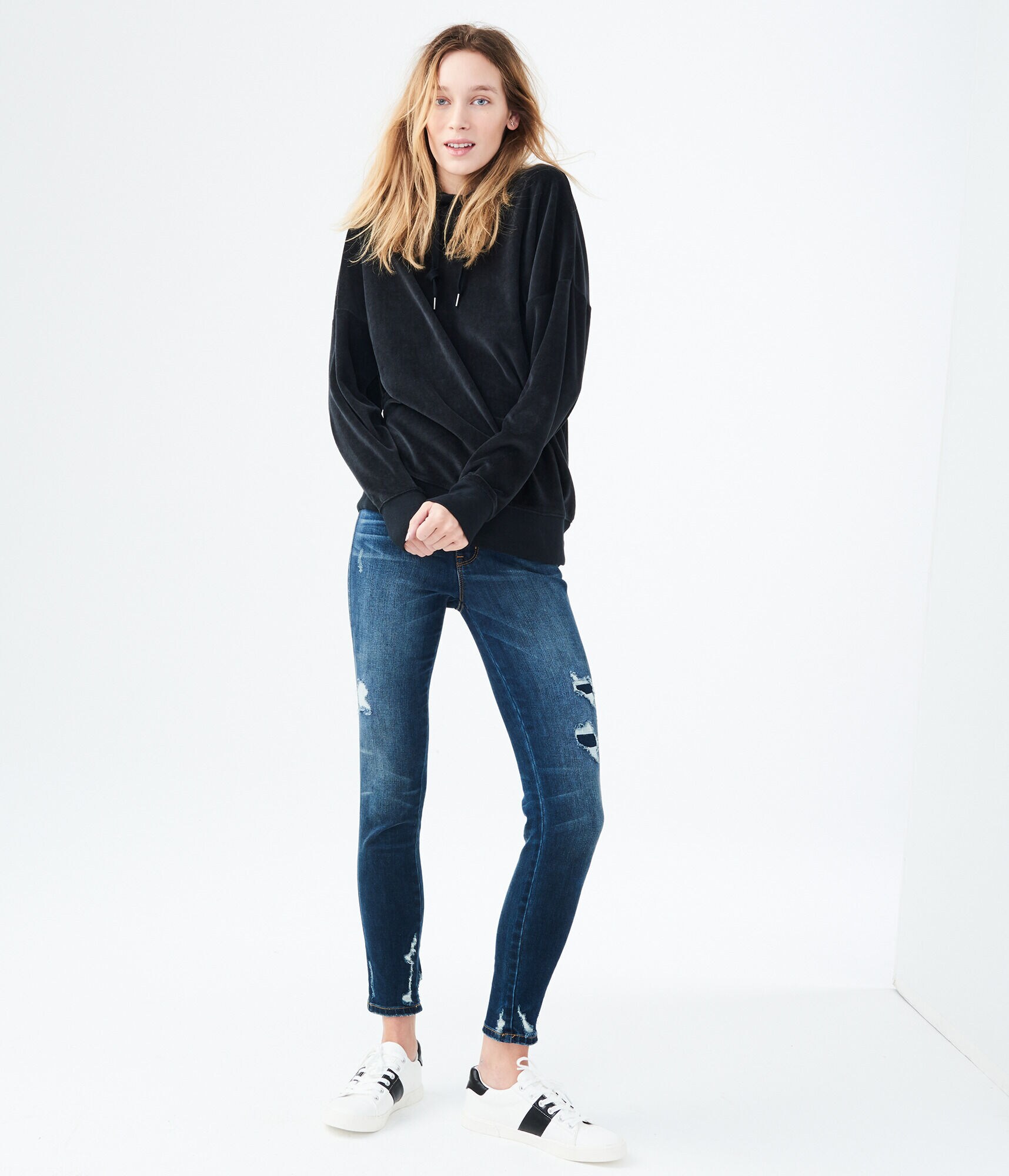 Oversized Velour Pullover Hoodie