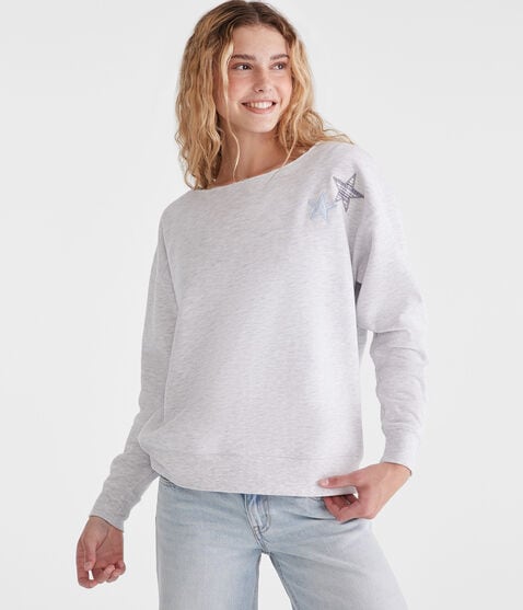 Patterned Star Off-The-Shoulder Sweatshirt
