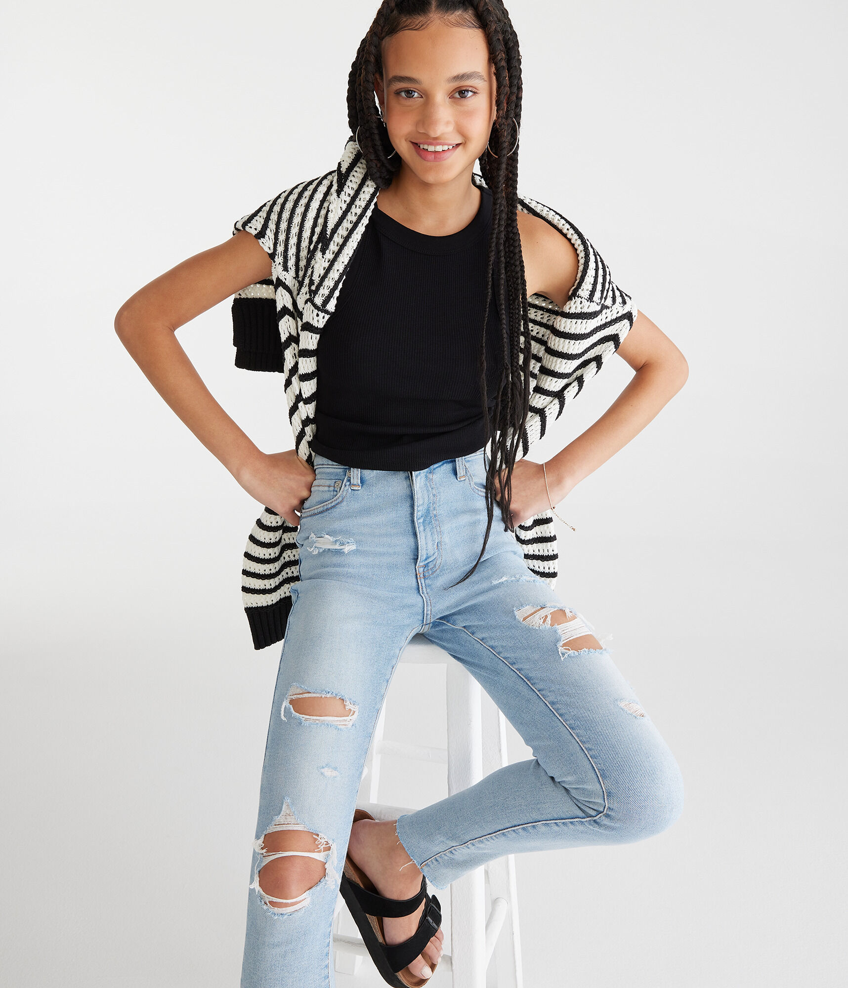 High-Neck Cropped Waffle Tank