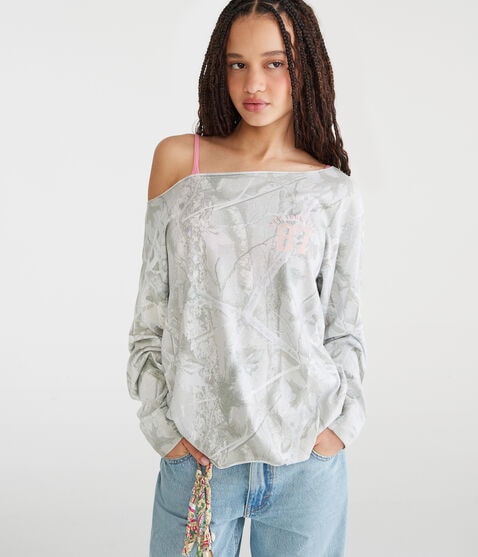Long Sleeve Seriously Soft NYC Camo Off-The-Shoulder Tee