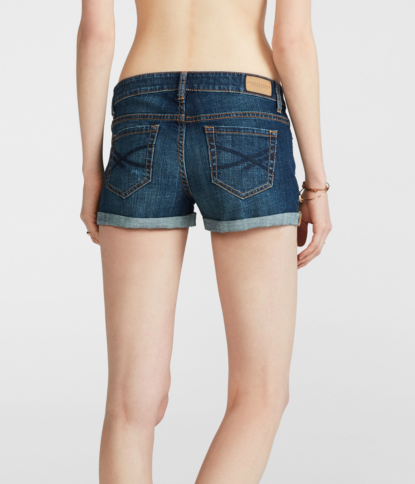 Dark Wash Cuffed Denim Shorty Shorts