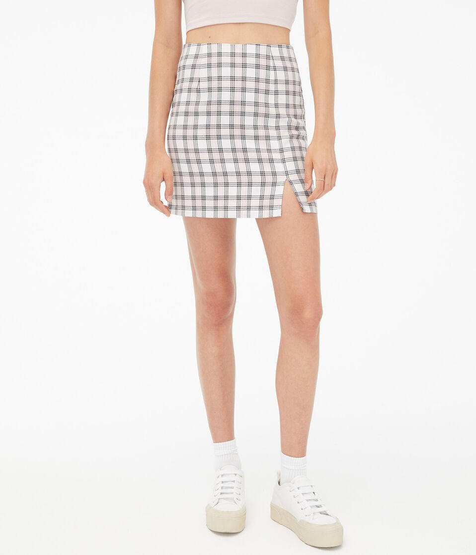 Plaid Notch High-Waisted Mini Skirt