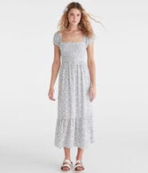 Floral Square-Neck Smocked Midi Dress