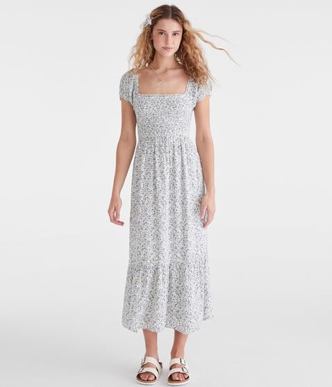 Floral Square-Neck Smocked Midi Dress Floral Square-Neck Smocked Midi Dress