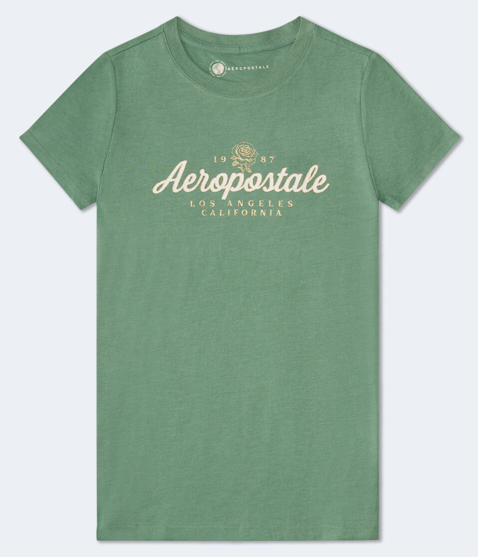 Aeropostale Script Rose Glitter Graphic Tee