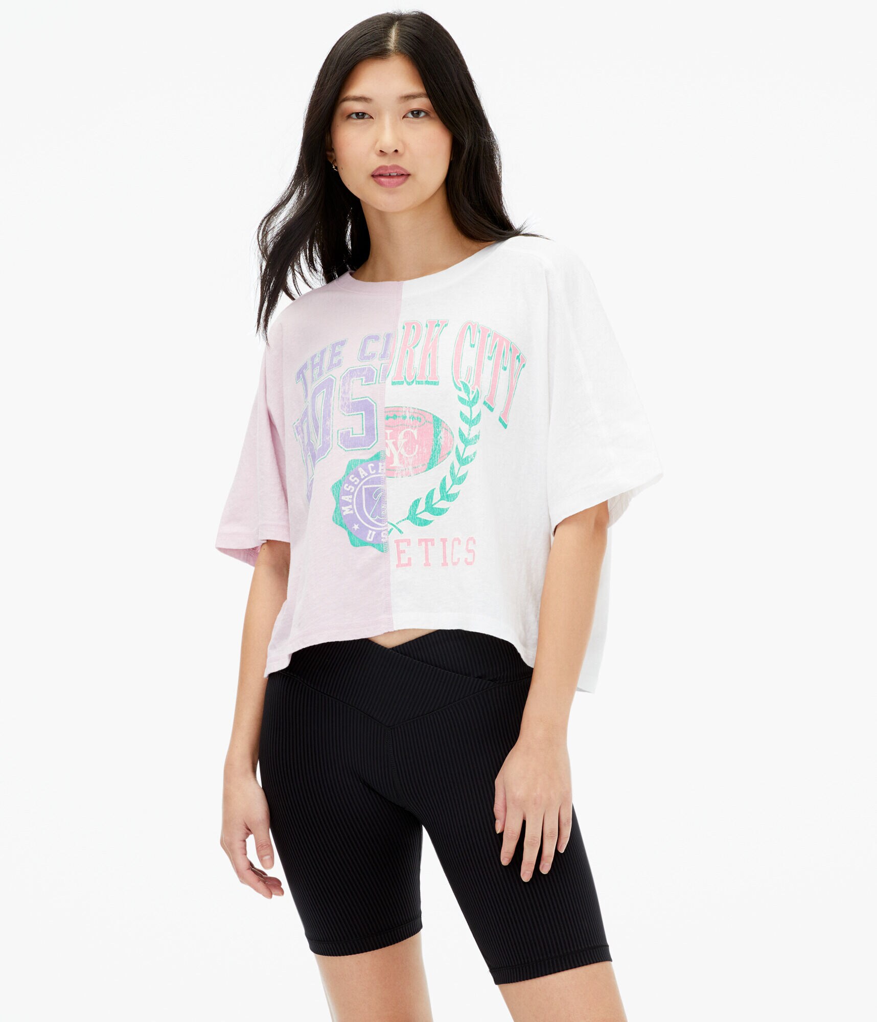 Boston New York Spliced Oversized Graphic Tee