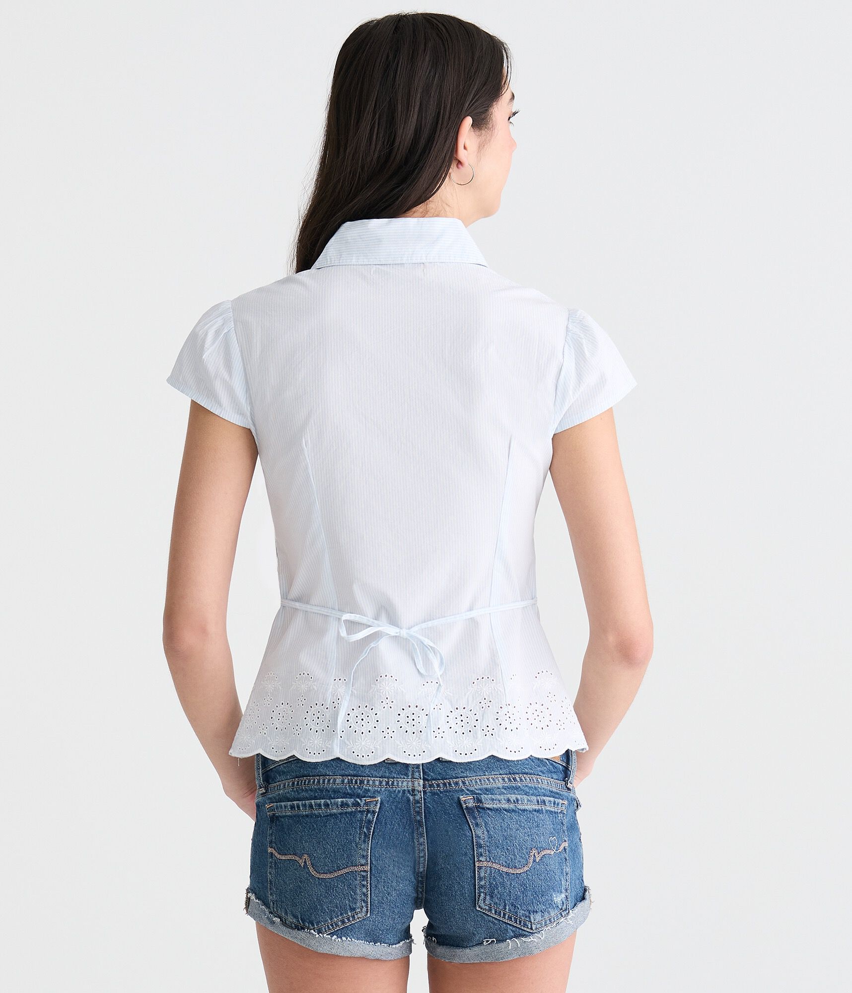 Striped Eyelet Peter Pan Blouse