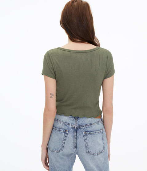 Button-Front Cropped Shrunken Tee
