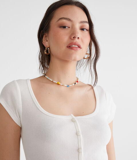 Seriously Soft Scoop-Neck Button-Front Tee Seriously Soft Scoop-Neck Button-Front Tee