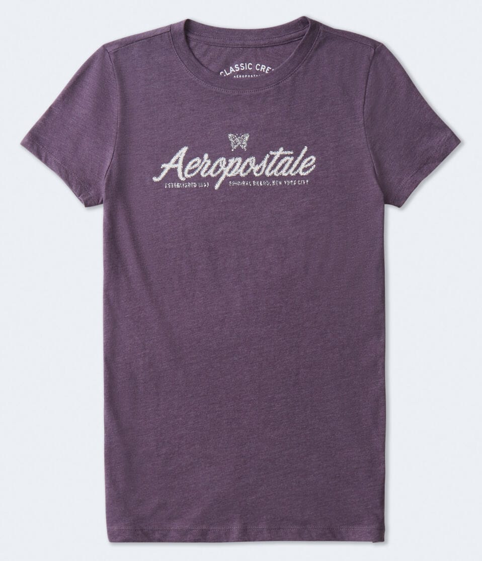 Aeropostale Script Butterfly Glitter Graphic Tee