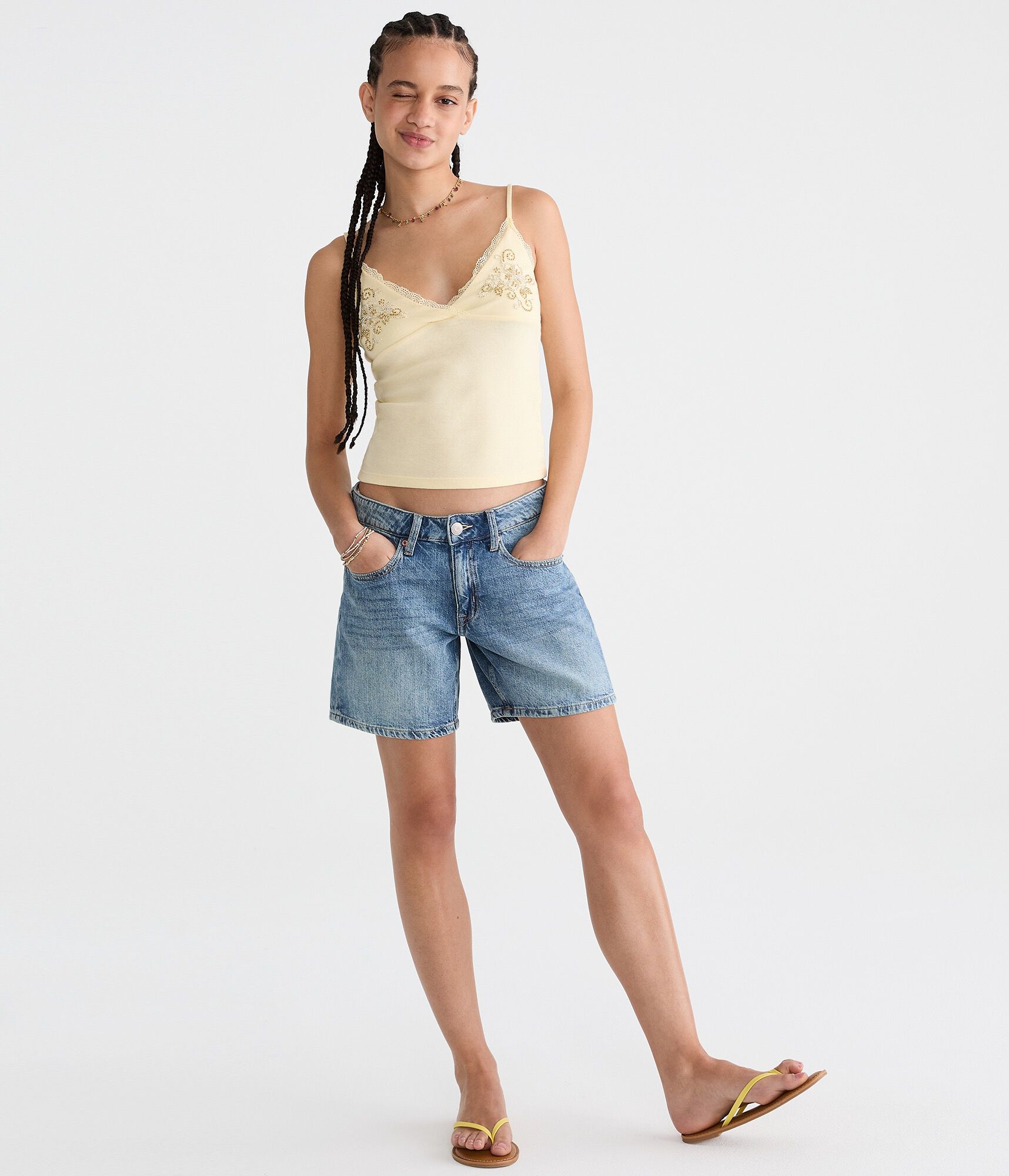 Low-Rise Baggy Denim Shorts 6"