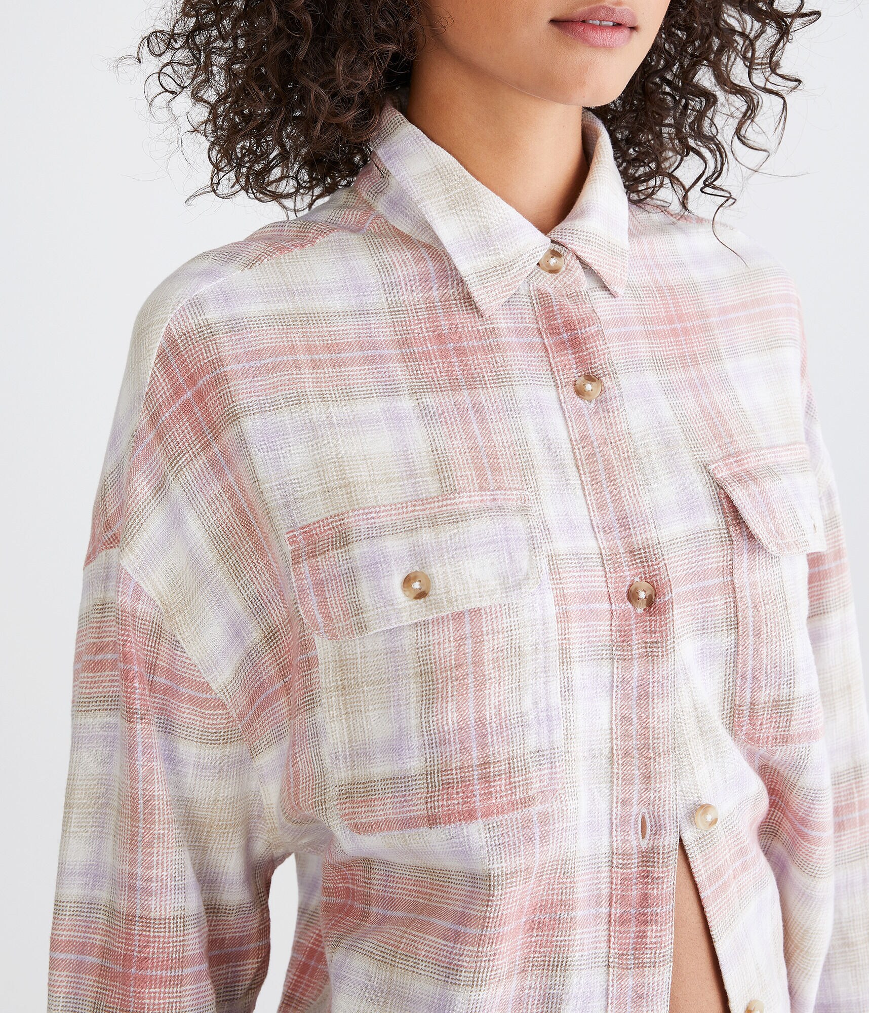 Long Sleeve Distressed Plaid Flannel Shirt
